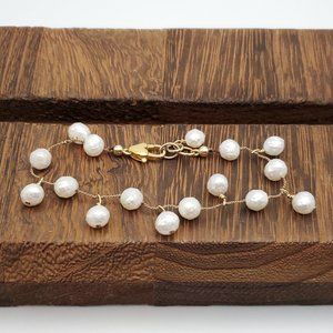 7 Inch 925 Sterling Silver & Cord Genuine Pearls Bracelet